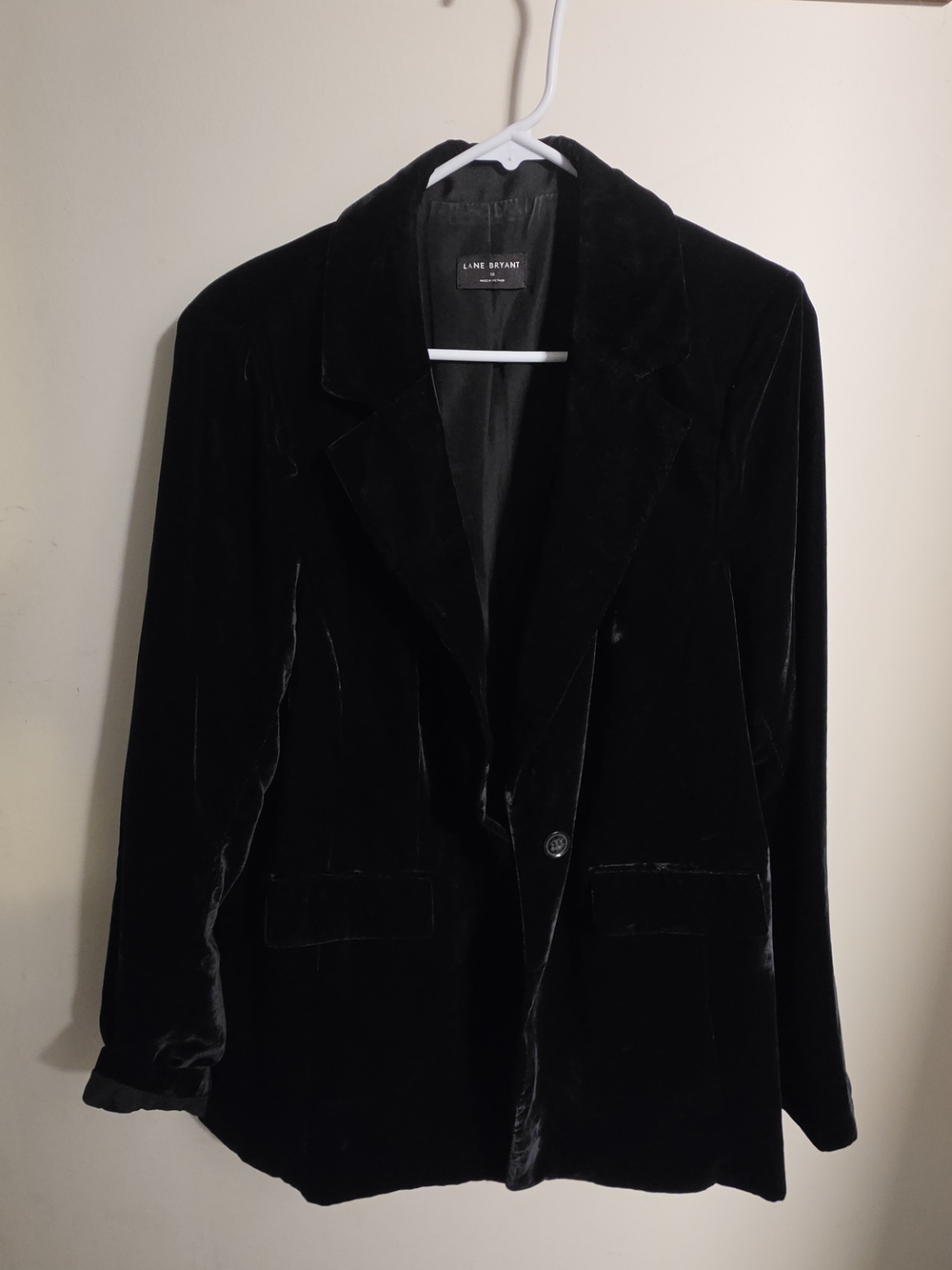 Lane Bryant Size 16 Black Velvet Blazer Single Button Jacket